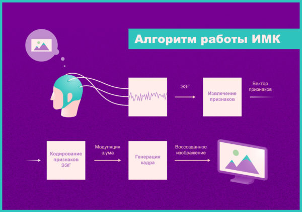 Алгоритм работы интерфейса «мозг — компьютер». Источник: А. Бобе, дизайн — @tsarcyanide, пресс-служба МФТИ
